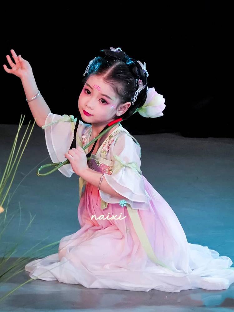 Children's Hanfu Jiangnan Cai Cai Lotus Performance Classical Dance Flower Fairy Dance Clothing Private Protective Skirt Tang Fress