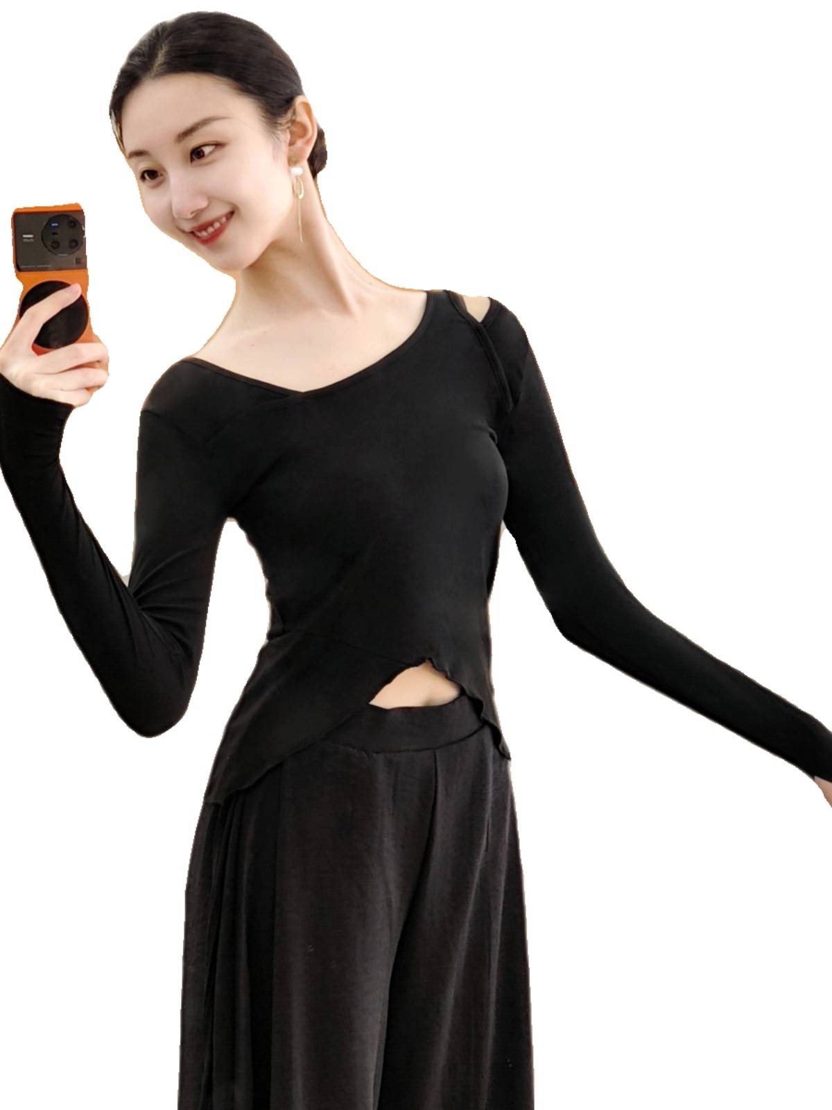Classical dance service female autumn and winter Chinese style practice dance service modern dance performance service long -sleeved ink top