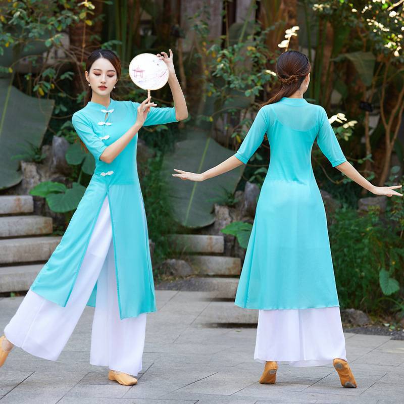 Square dance clothing new set of female classical dance national dance cheongsam shirt table performance stage mesh