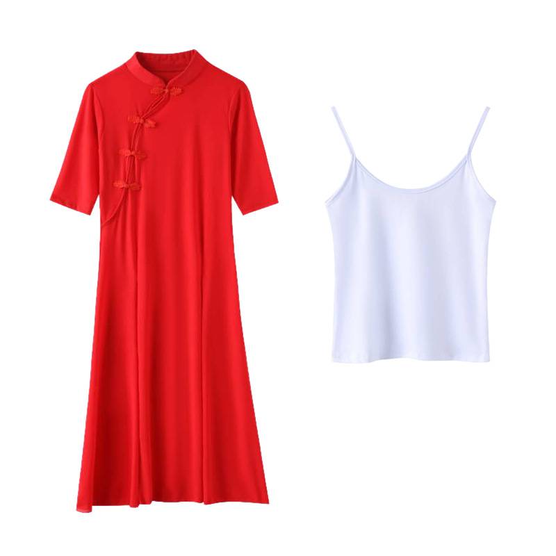 Plaza dance clothing new suits Chinese classical national dance fan practice service women's net gauze clothing cheongsam cheongsam