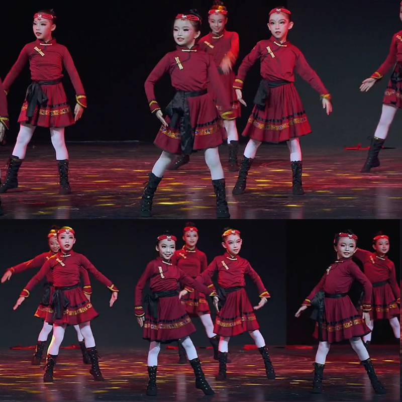New Year's Day Children's Performance Mongolian White Horse Grassland Chopsticks Dance Men's Women, young ethnic minority clothes and skirts