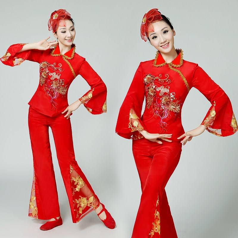 Female National Dance B Dance Fan Dance Performing 2021 New Yangge Server Middle -aged and Elderly Drum Service Square
