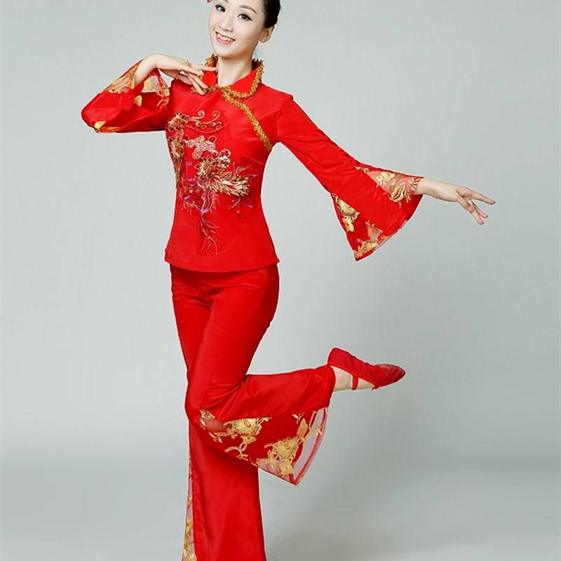 Female National Dance B Dance Fan Dance Performing 2021 New Yangge Server Middle -aged and Elderly Drum Service Square