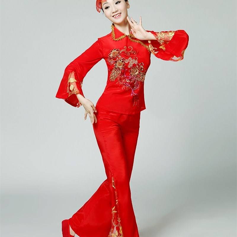 Female National Dance B Dance Fan Dance Performing 2021 New Yangge Server Middle -aged and Elderly Drum Service Square