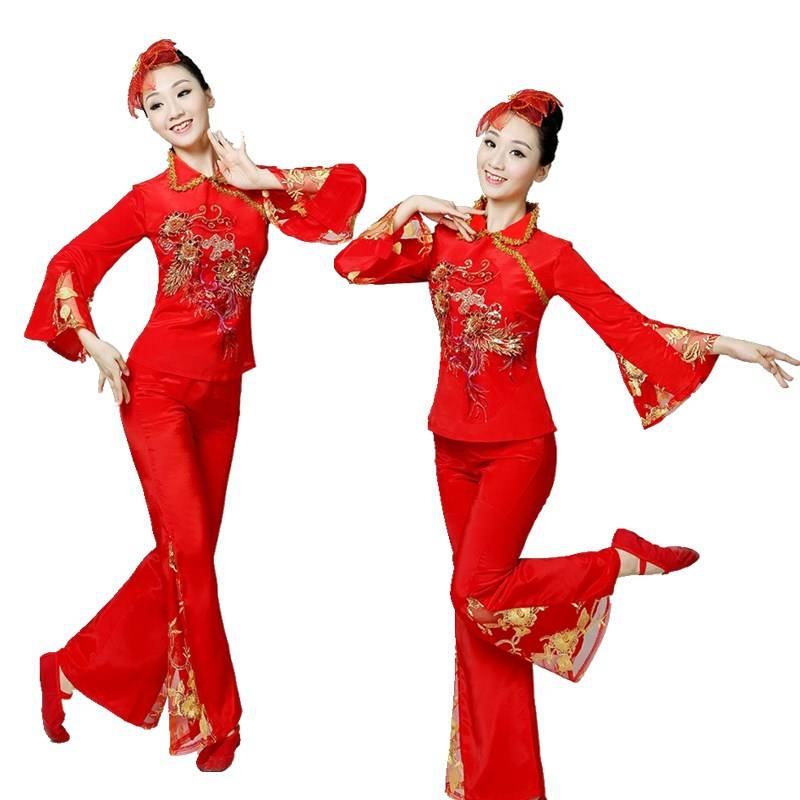 Female National Dance B Dance Fan Dance Performing 2021 New Yangge Server Middle -aged and Elderly Drum Service Square