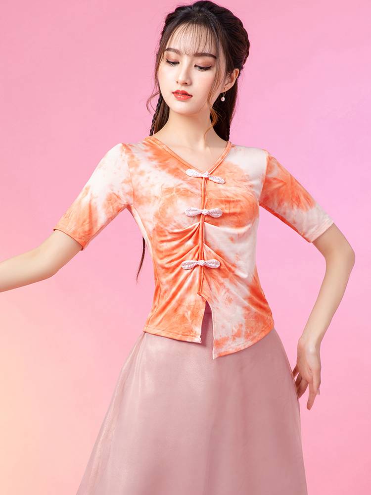 Classical Dance Dance Practice Female Female New Body Charm Dyeing Top Chinese National Modern Dance Training Slim Sleeve Sleeve Sleeve