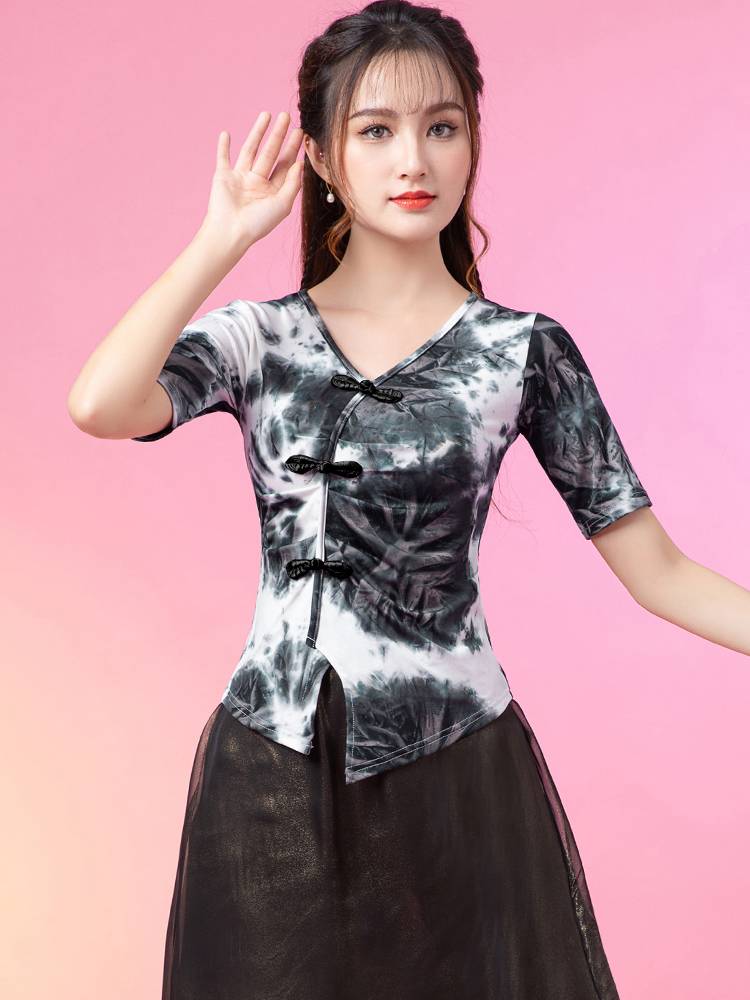 Classical Dance Dance Practice Female Female New Body Charm Dyeing Top Chinese National Modern Dance Training Slim Sleeve Sleeve Sleeve