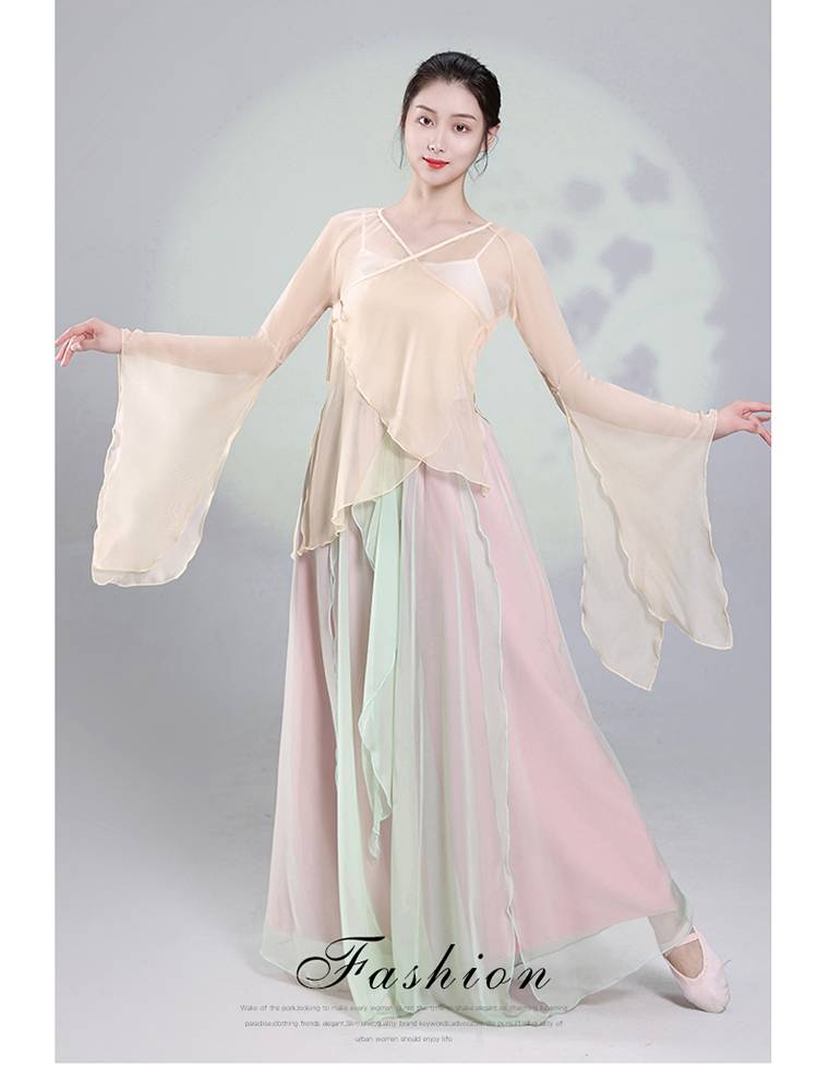 Classical dance body rhyme, elegant gauze training, national dance watch show, training art archaeological style dance suit girl