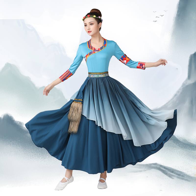Mongol dance dress for Tibetan ethnic dance plaza dancers performing dress practice dress