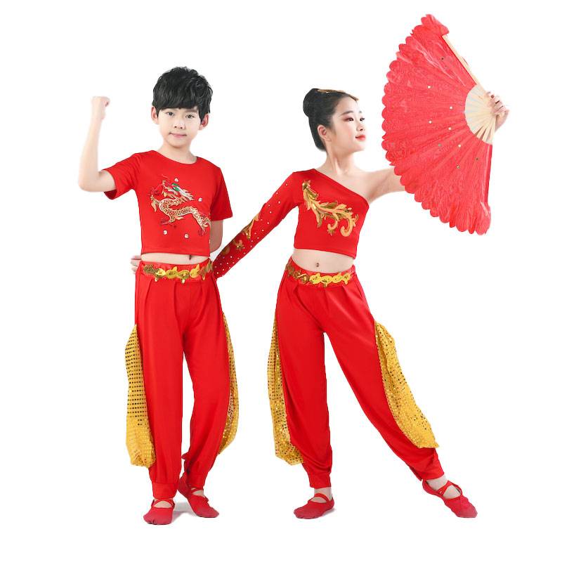 Children's Children's Dance Performance Service Primary and Middle School Students Red stage clothing Classical fan dance national performance clothing