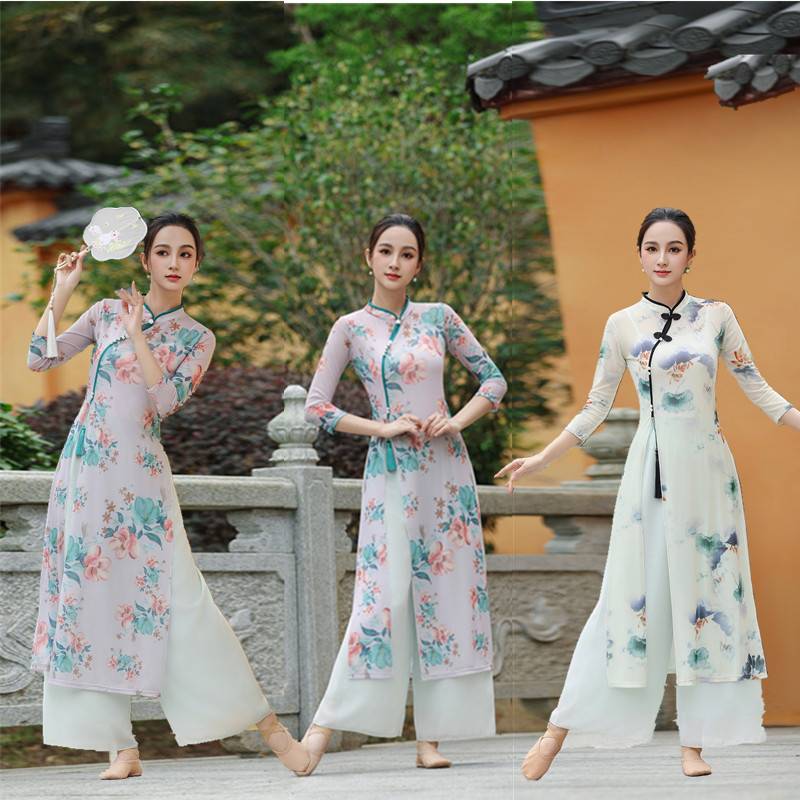 Classical dance cheongsam dance clothing female practice service body rhyme gauze Chinese style national top performance suit suits