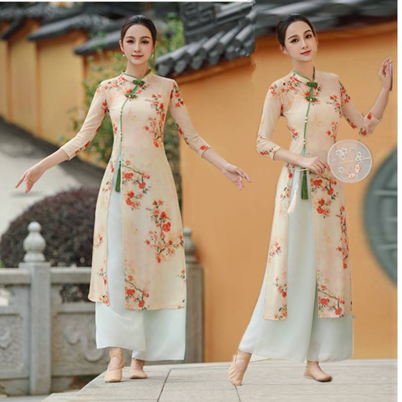 Classical dance cheongsam dance clothing female practice service body rhyme gauze Chinese style national top performance suit suits