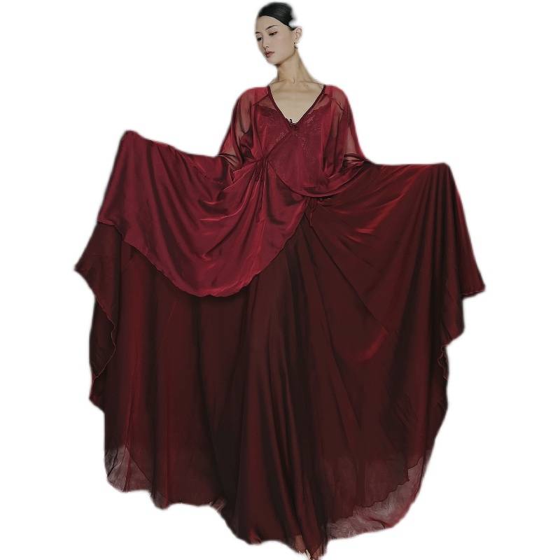 WYZ cover the gauze national style retro performance service wine red wearing dance service Chinese style jazz dance service