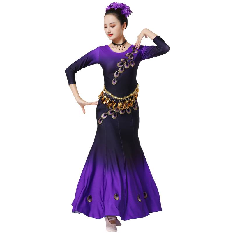 The new Dai dance service minority gourd filament performance service peacock dance performance service long -sleeved sequin adult girl