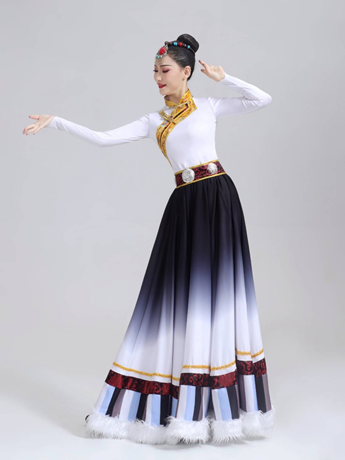 New Tibetan Dance Performance Subsidine Examination Skirt National Stage Clothing Tibetan Dance Graduate Dance Grand Skirt Female Women
