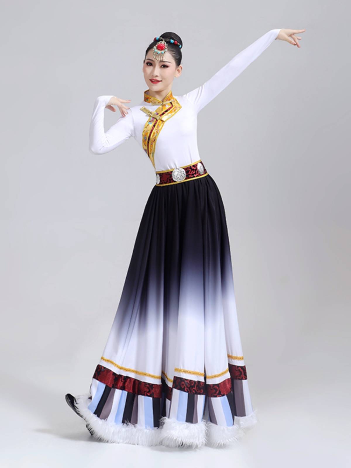New Tibetan Dance Performance Subsidine Examination Skirt National Stage Clothing Tibetan Dance Graduate Dance Grand Skirt Female Women