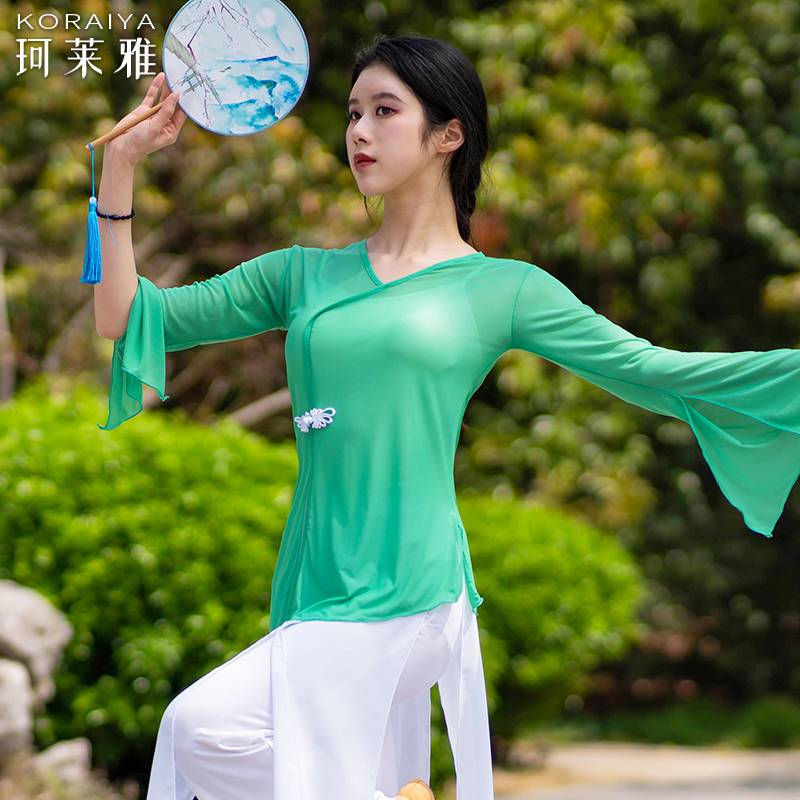 Dance service women's net gauze classical dance nation modern dance body rhyme national style performance clothes practice service art test printed gauze jacket