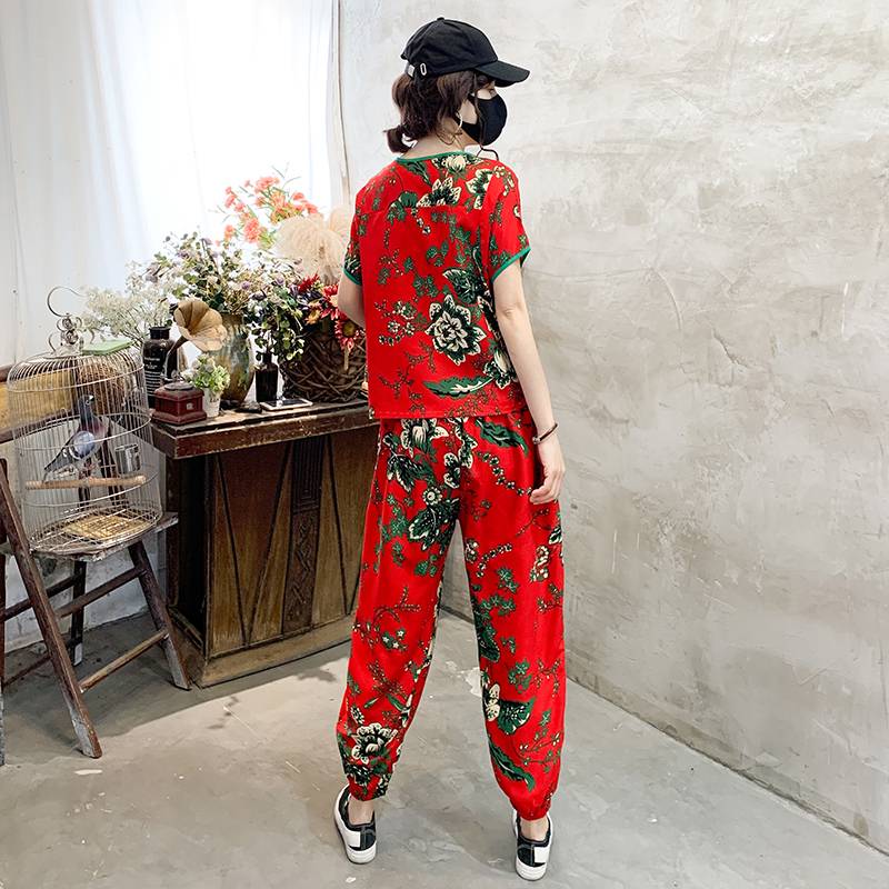 Northeast Dahuabu Vocal Panpot National Wind Set Tanguang Short Sleeve Harun Pants Plaza Dance Troupe Performing clothes