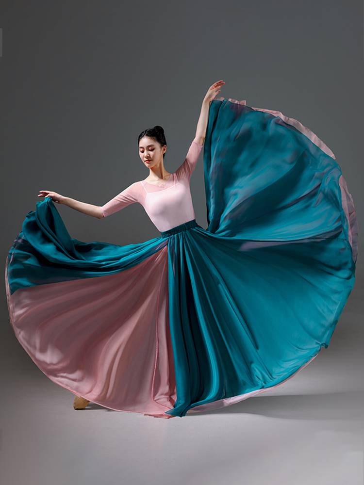 Chinese dance exercise big skirt double -level wearing classical dance performances, national dance skirt 720 degrees half -body long skirt