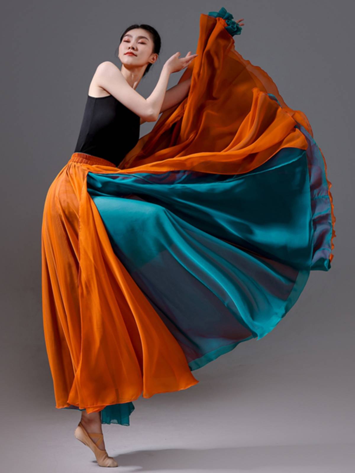 Chinese dance exercise big skirt double -level wearing classical dance performances, national dance skirt 720 degrees half -body long skirt