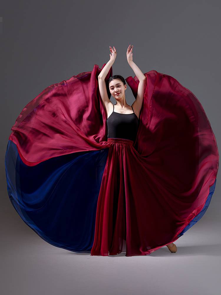 Chinese dance exercise big skirt double -level wearing classical dance performances, national dance skirt 720 degrees half -body long skirt