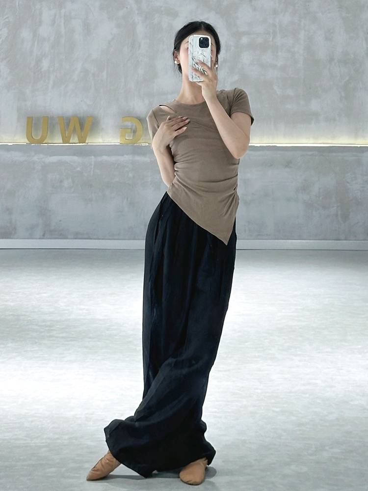 Modern dance exercise pants loose wide -leg pants Chinese dance elegant straight pants classical dance pants professional body clothes