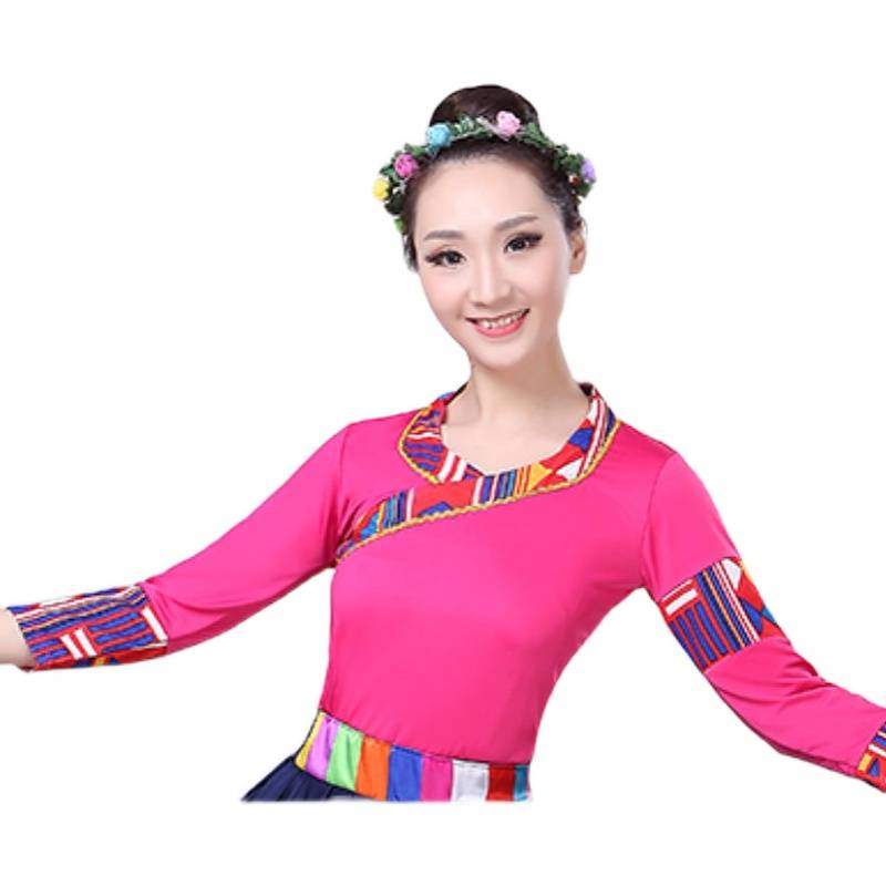 Plaza Dance Top National Style Tibetan Dance Dance Modern Practice Dance Dance Long Skirt Milk Silk Skirt Upper Half -sleeve Clothing