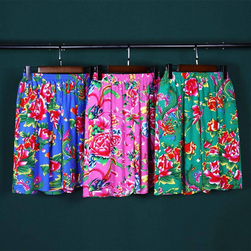 Northeast Dahua cloth clothes summer cotton, silk short -sleeved shorts national style performance stage installation net red artificial cotton suit