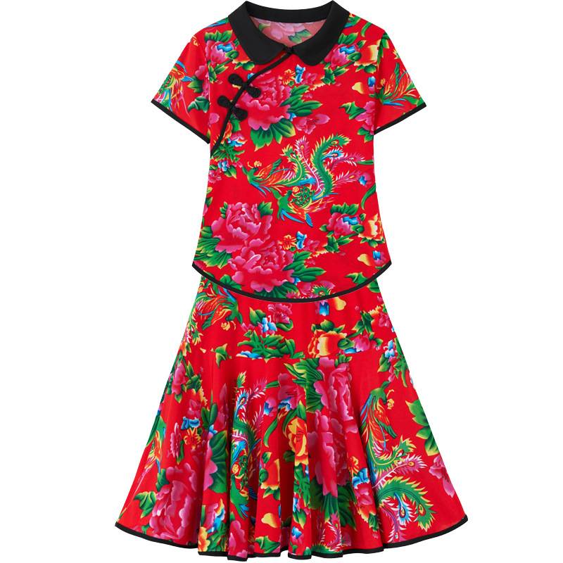 2024 Spring, Summer Autumn and Winter Female National Dance Yangge Dance Performance Team Uniform Northeast Big Flower Top Skirt