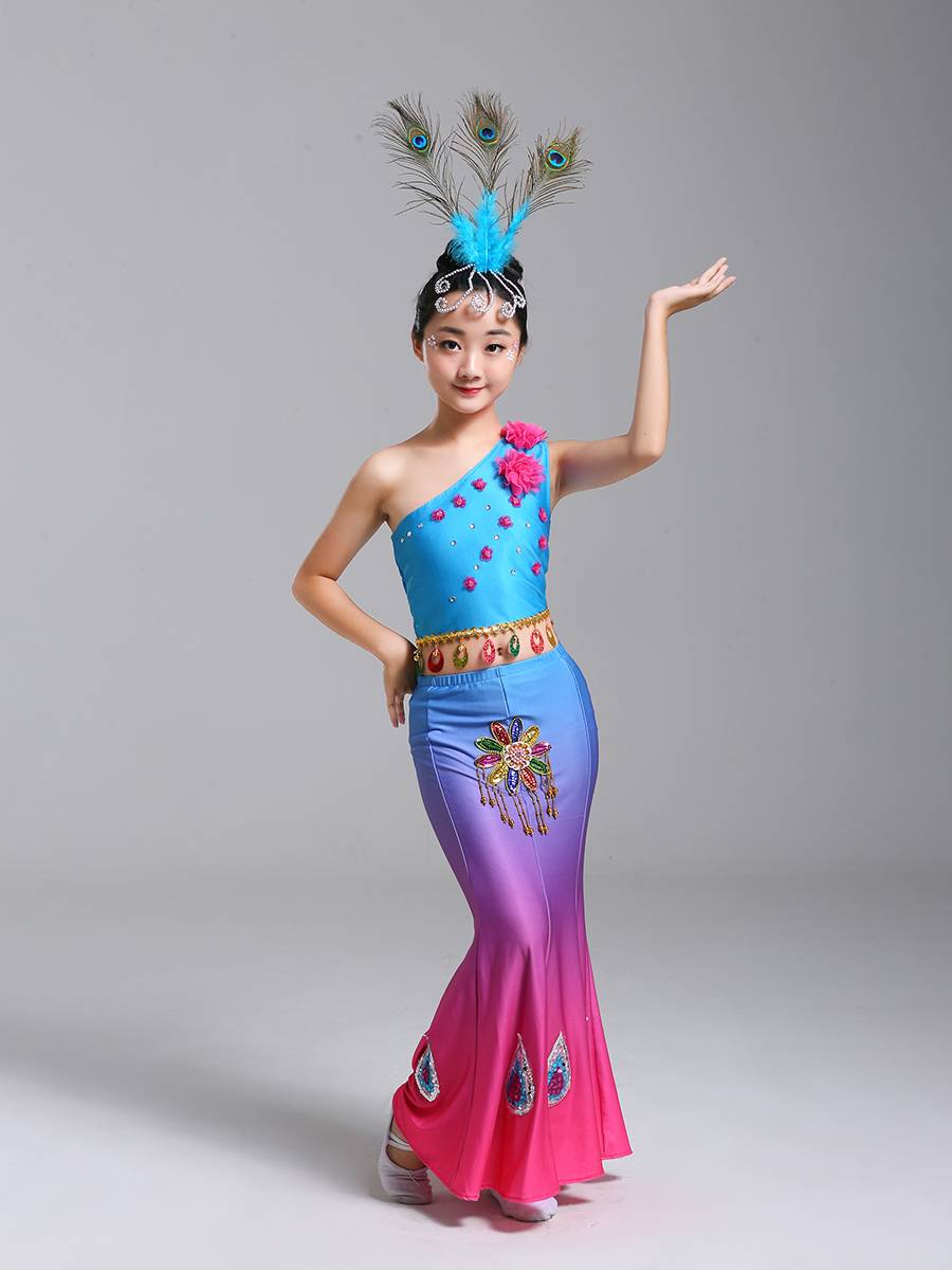 New children's Dai dance clothing girl peacock dance performance service young children's national dance practice service fishtail skirt