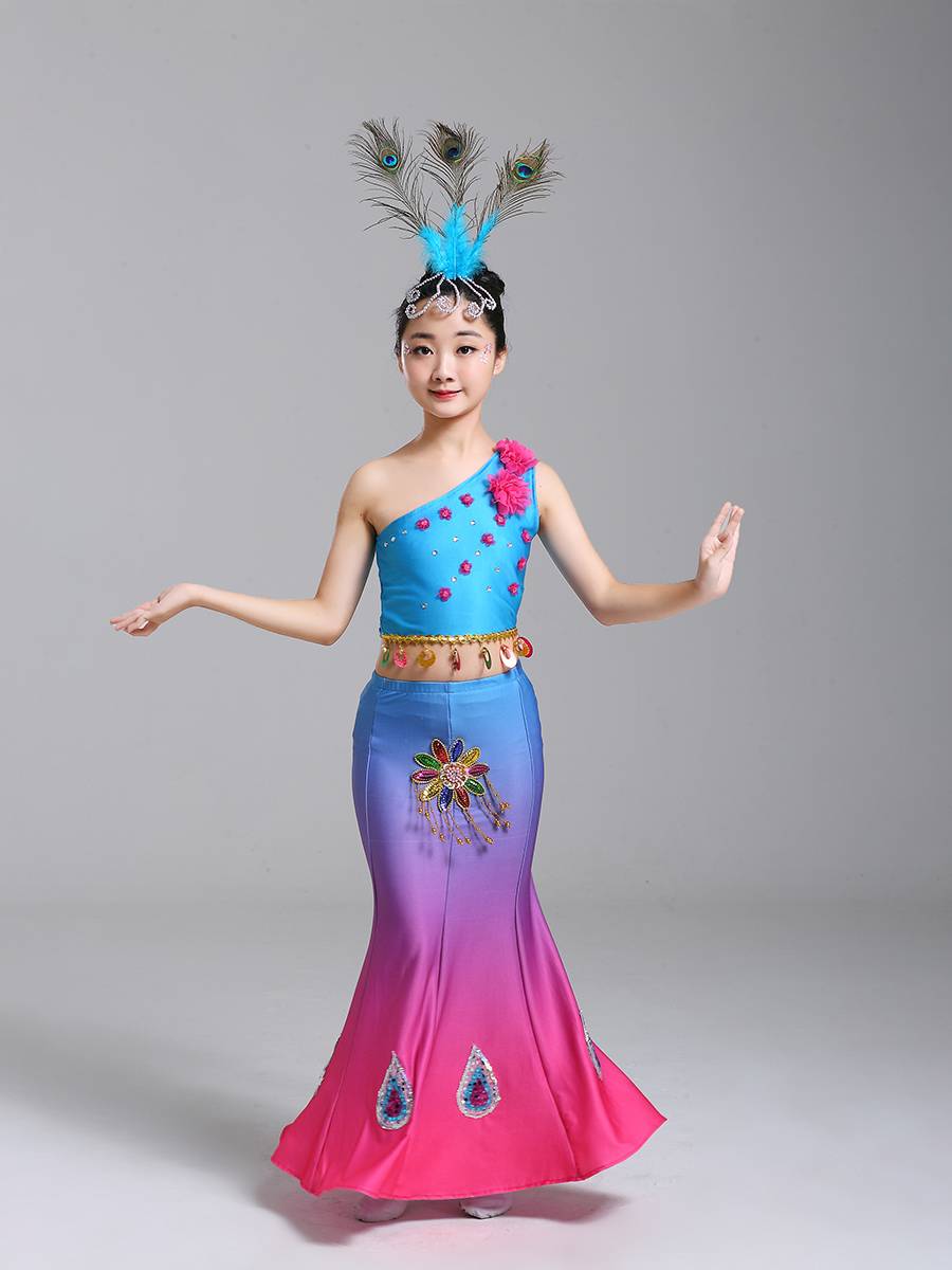 New children's Dai dance clothing girl peacock dance performance service young children's national dance practice service fishtail skirt