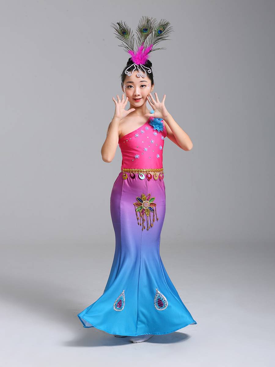 New children's Dai dance clothing girl peacock dance performance service young children's national dance practice service fishtail skirt