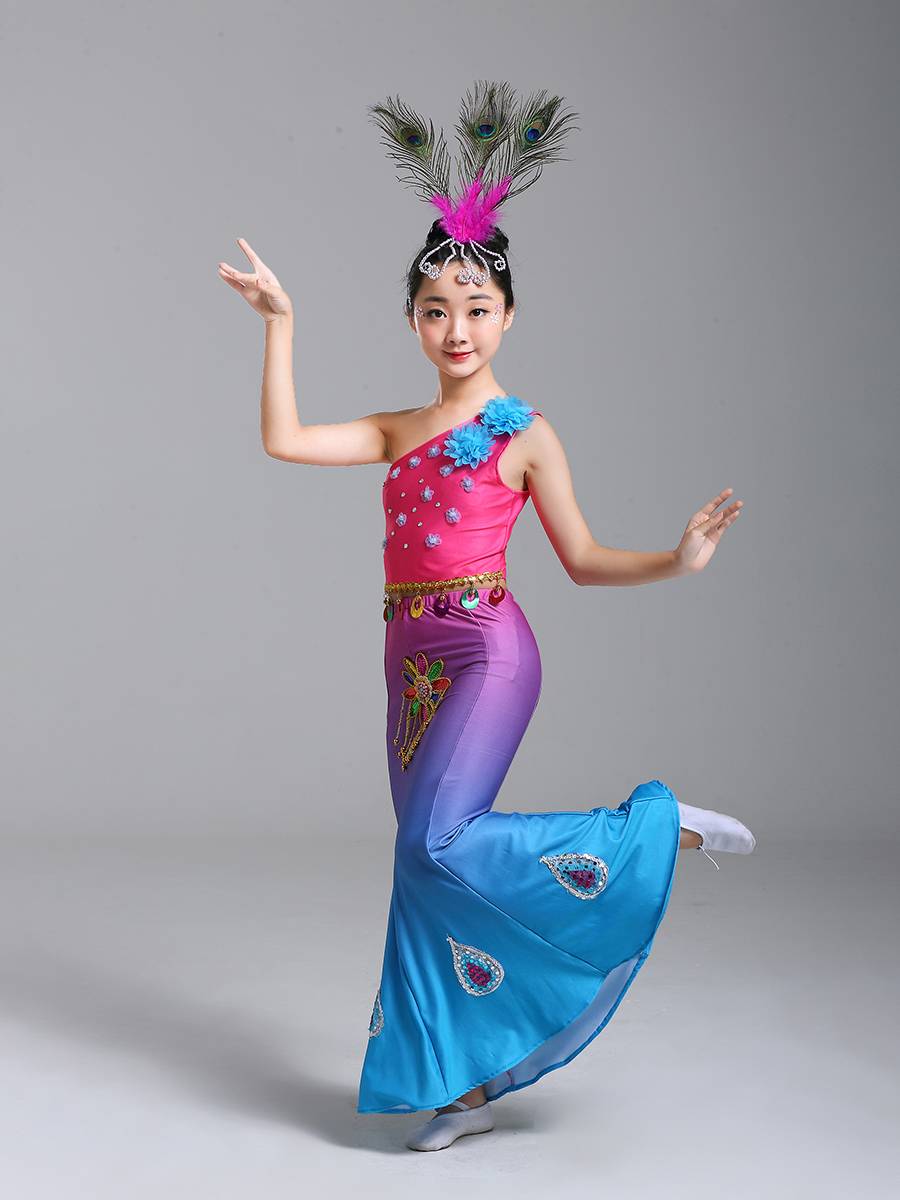 New children's Dai dance clothing girl peacock dance performance service young children's national dance practice service fishtail skirt