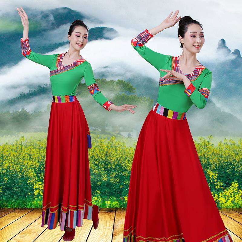 New Tibetan Dance Performance Clothing Mongolian Clothing Female Ethnic Union Clothing Adult Tibetan Square Dance Sleeve