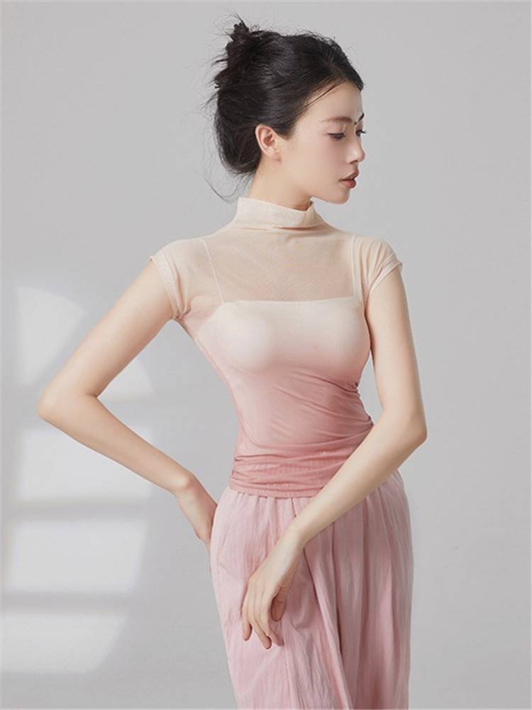2024 new high -necked sleeveless gradient classical dance clothing practice clothes net gauze clothes top female adult summer