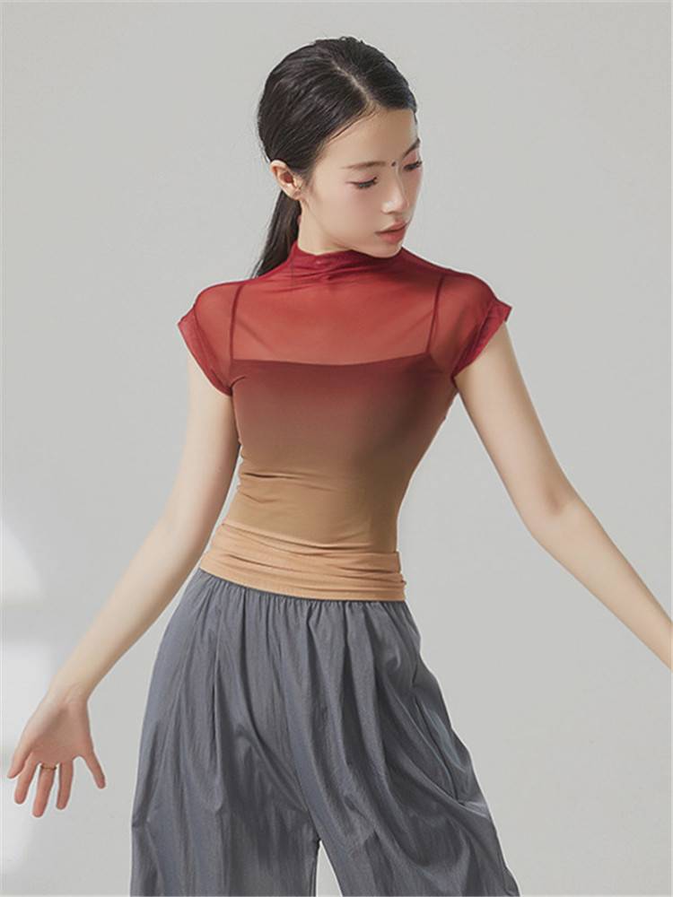 2024 new high -necked sleeveless gradient classical dance clothing practice clothes net gauze clothes top female adult summer