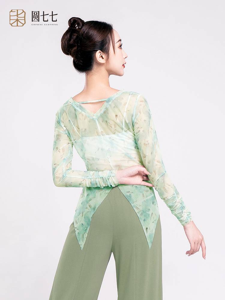 Classical dance gauze adult printing national dance fairy -qi body clothes are thin and slit Chinese dance clothing girl