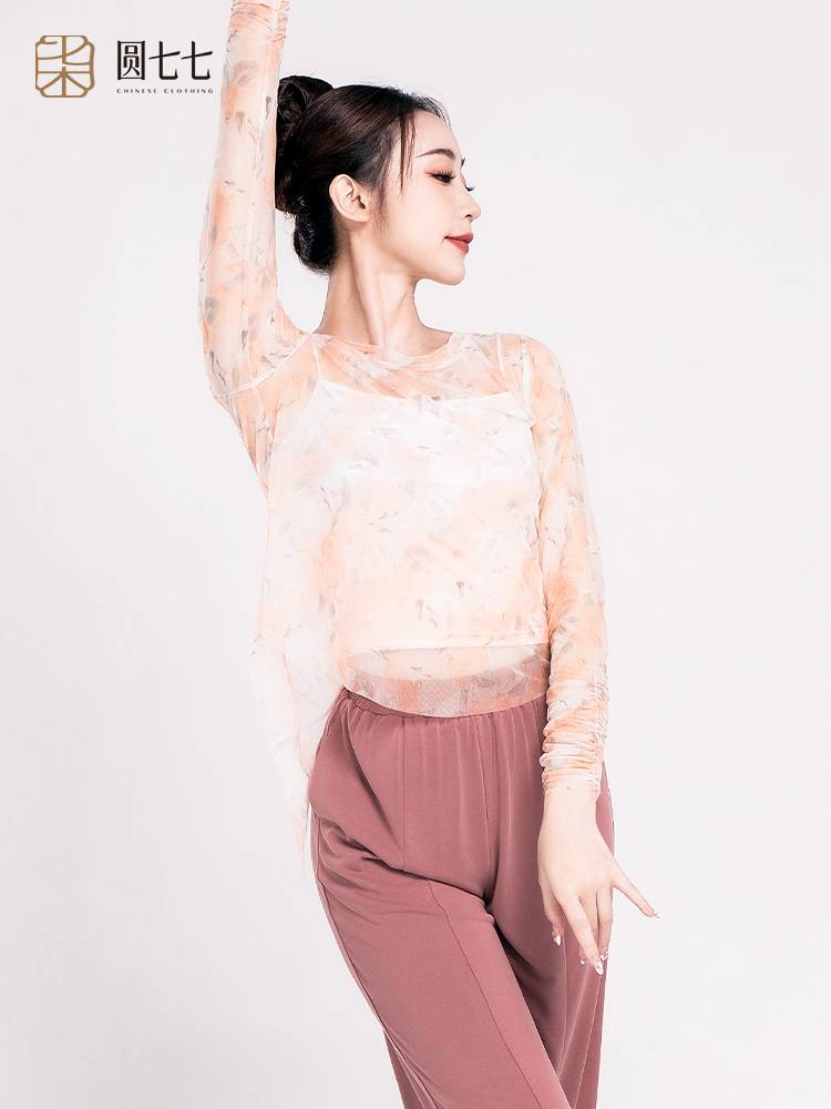 Classical dance gauze adult printing national dance fairy -qi body clothes are thin and slit Chinese dance clothing girl