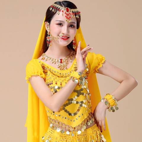 The scarf headwear ethnic dance Indian dance chipping head chain with the veil belly dance red beads performed Yangge dance