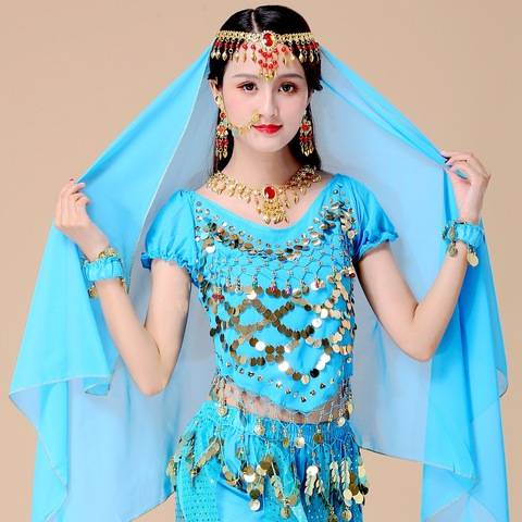 The scarf headwear ethnic dance Indian dance chipping head chain with the veil belly dance red beads performed Yangge dance