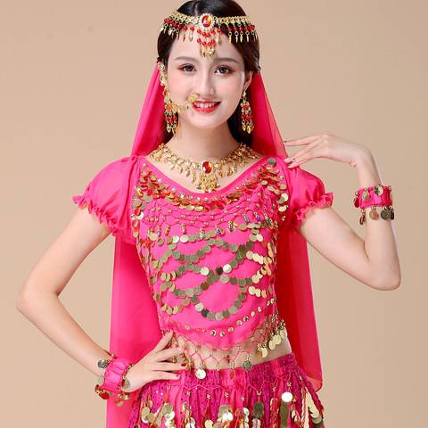 The scarf headwear ethnic dance Indian dance chipping head chain with the veil belly dance red beads performed Yangge dance