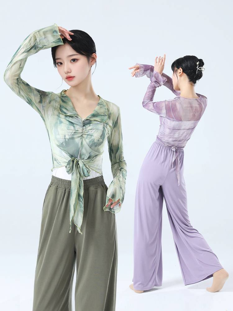 Classical dance exercise girl Chinese dance body rhyme dance dance clothes gauze dress summer new style is thin and elegant figure top