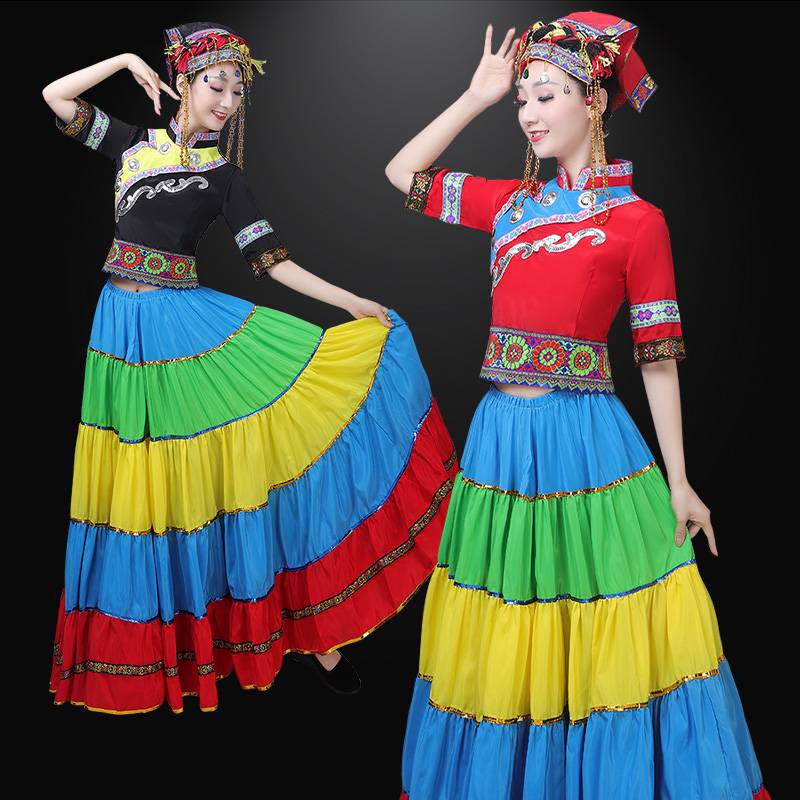 New Yi clothing female big bloom skirt July Fire Festival colorful clothes Liangshan minority dance performance clothing