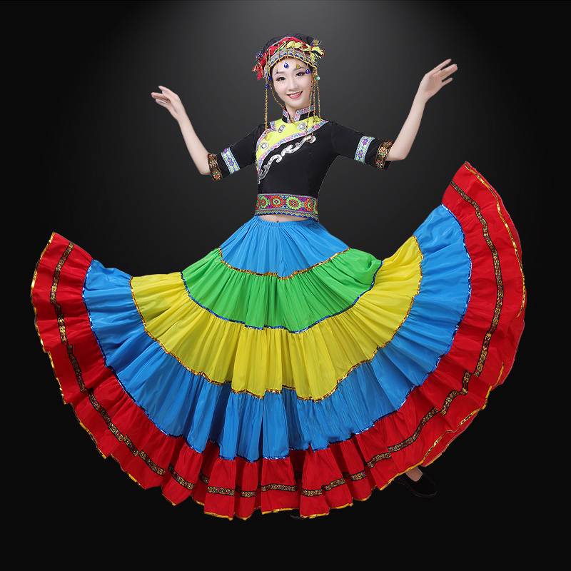 New Yi clothing female big bloom skirt July Fire Festival colorful clothes Liangshan minority dance performance clothing