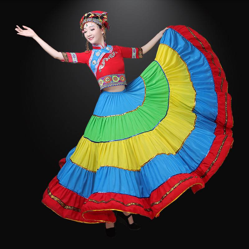 New Yi clothing female big bloom skirt July Fire Festival colorful clothes Liangshan minority dance performance clothing