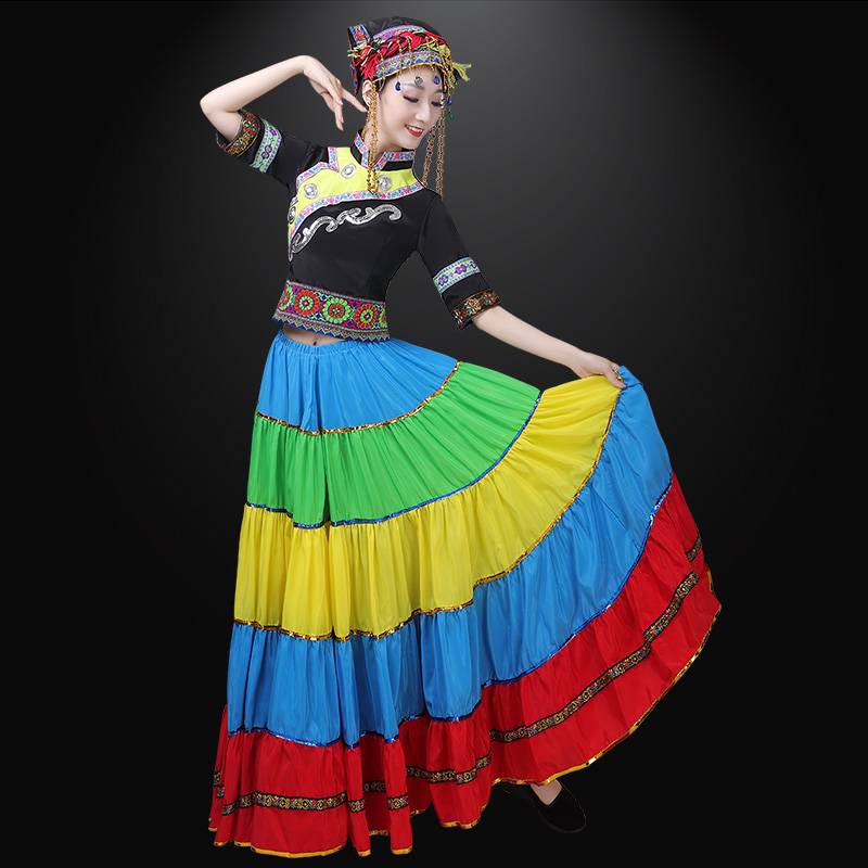 New Yi clothing female big bloom skirt July Fire Festival colorful clothes Liangshan minority dance performance clothing