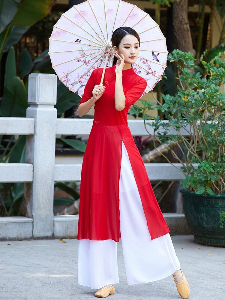 Classical Dance Clothing Plaza Dance Set Inspection Umbrella Dance Performance Server Fan Fan Dance Flowing National Style Performance Service