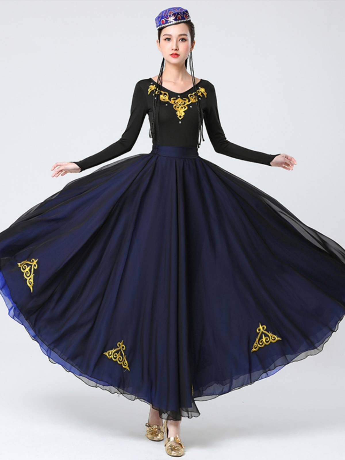 Xinjiang Dance Performance Server Big Skirt Female Dance Clothing Art Test Practice Box Skirt National Dance Watch Dress