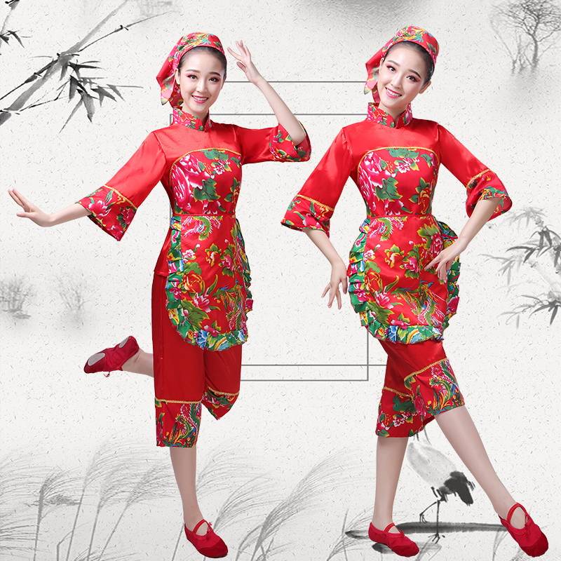 Yangge suit performance service middle -aged and elderly set new summer nation classical fan, waist drum dance fence head scarf performance service