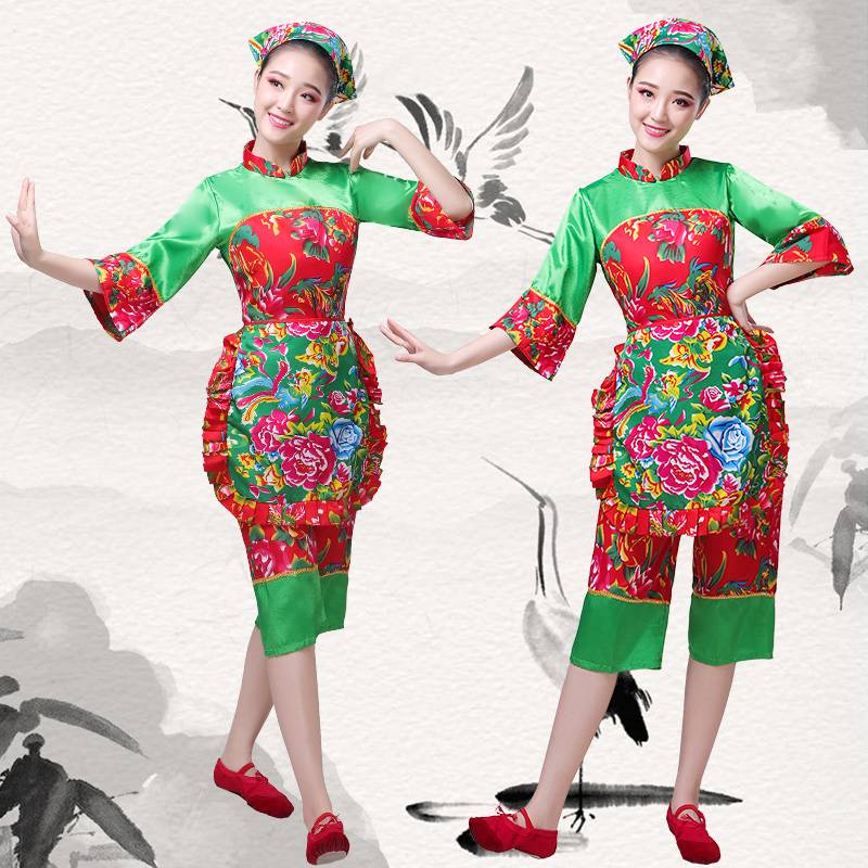 Yangge suit performance service middle -aged and elderly set new summer nation classical fan, waist drum dance fence head scarf performance service